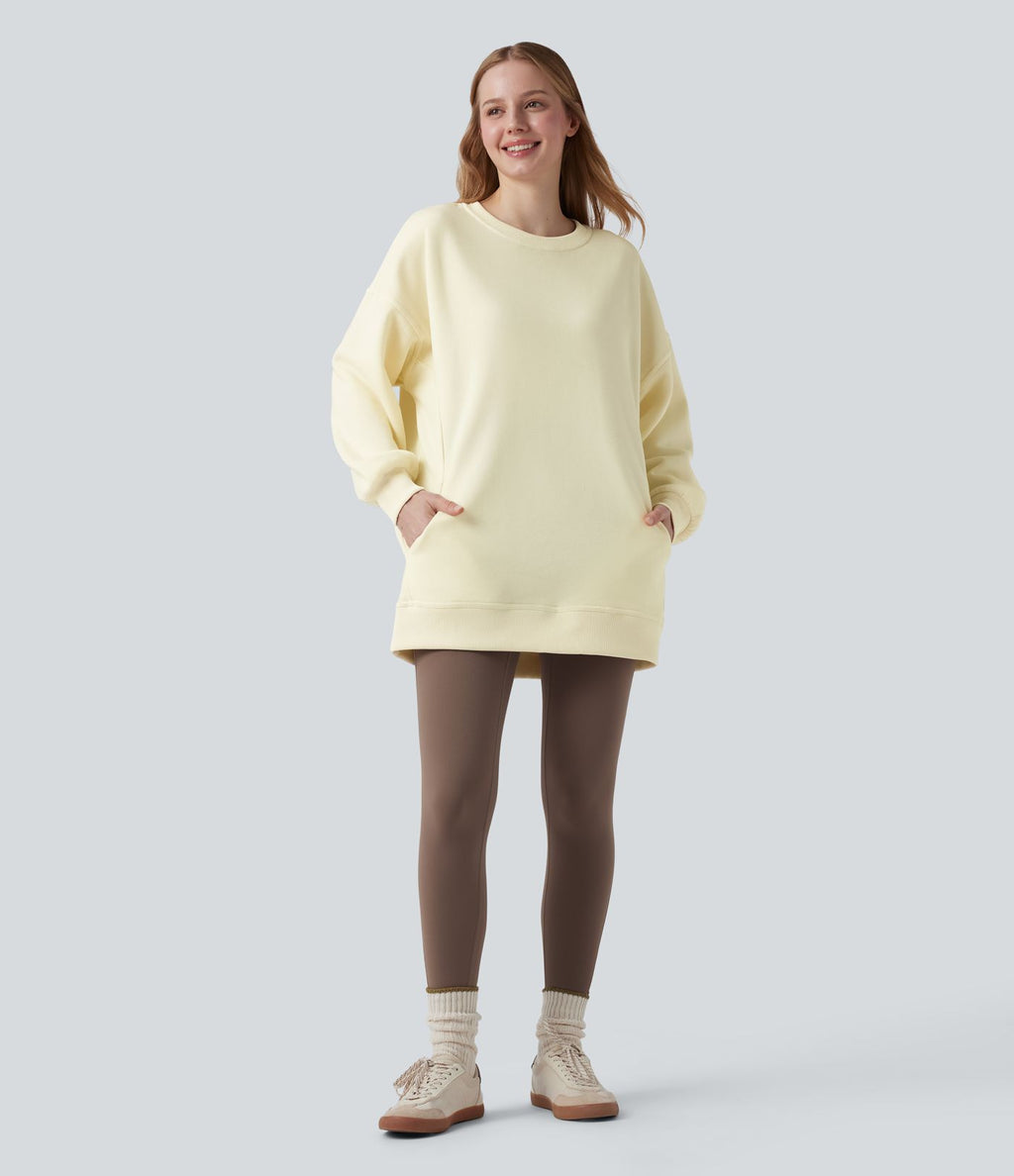 Sweat-shirt décontracté en polaire, col rond, manches longues, poches latérales, coupe oversize