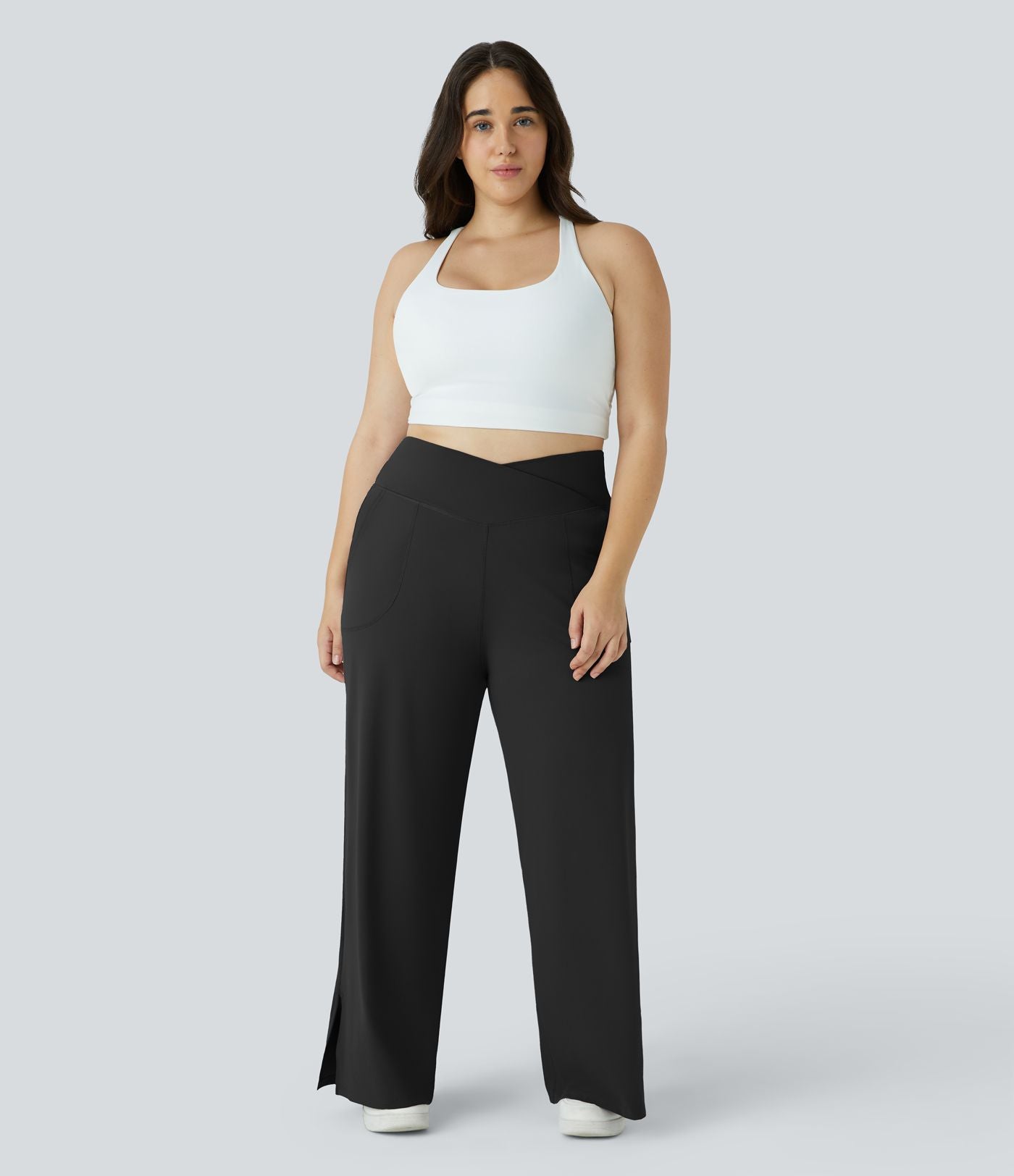 Pantalon yoga large grande taille croisé avec ourlet et poches DayStretch - Smile