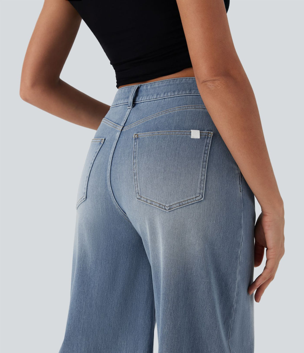 Jean décontracté capri large fluide taille mi-haute Halara Flex™ effet délavé avec poches