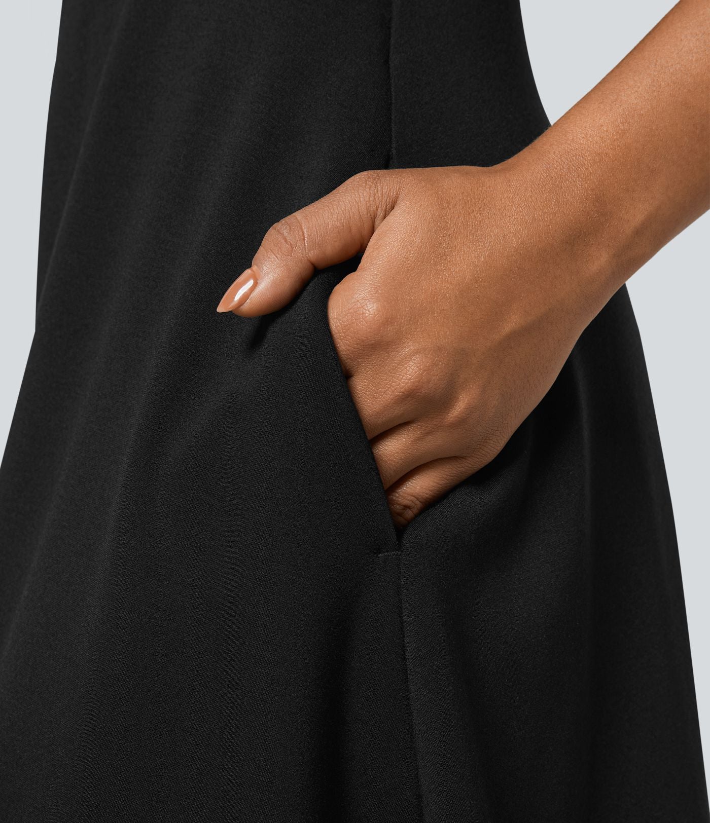 Robe de travail midi fit-and-flare ceinturée zippée col rond avec poches