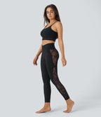 Legging de yoga Softlyzero™ taille haute avec design croisé, dentelle contrastée, sous-vêtement intégré, poche et protection UPF50+
