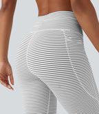 Legging de yoga rayé taille haute avec cordon de serrage et poches