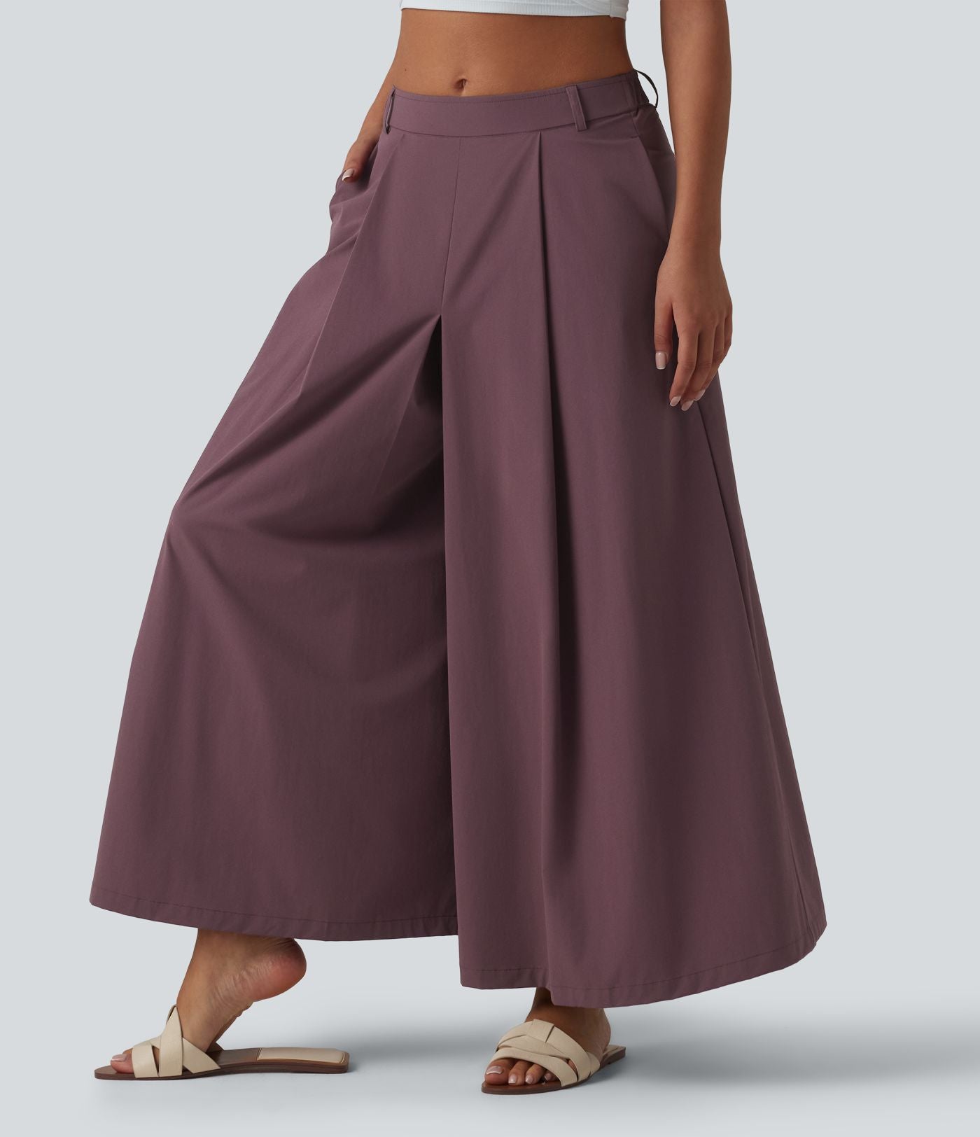 Pantalon culotte décontracté 7/8 à taille mi-haute plissé avec poches
