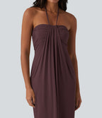 Robe longue dos nu col licou avec nœud et poches