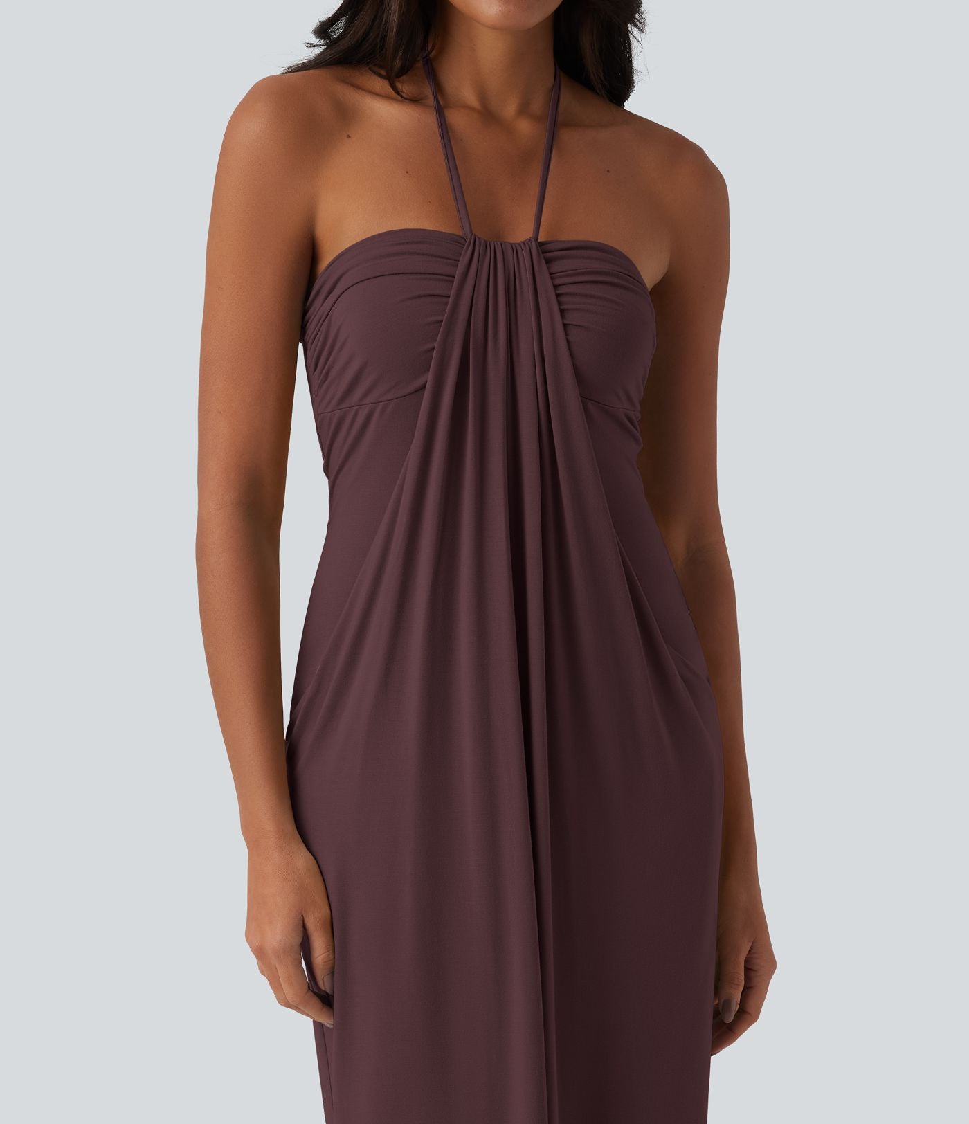 Robe longue dos nu col licou avec nœud et poches