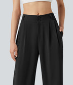 Pantalon tailleur Halara Flex™ à taille mi-haute, coupe droite et froncée, avec poches