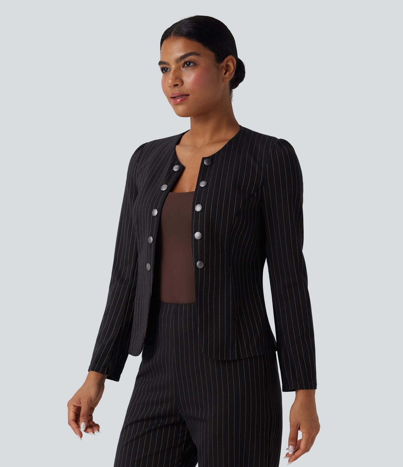 Blazer travail ouvert col rond manches longues