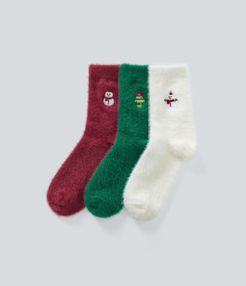 Lot de 3 paires de chaussettes Fausse Fourrure de Noël