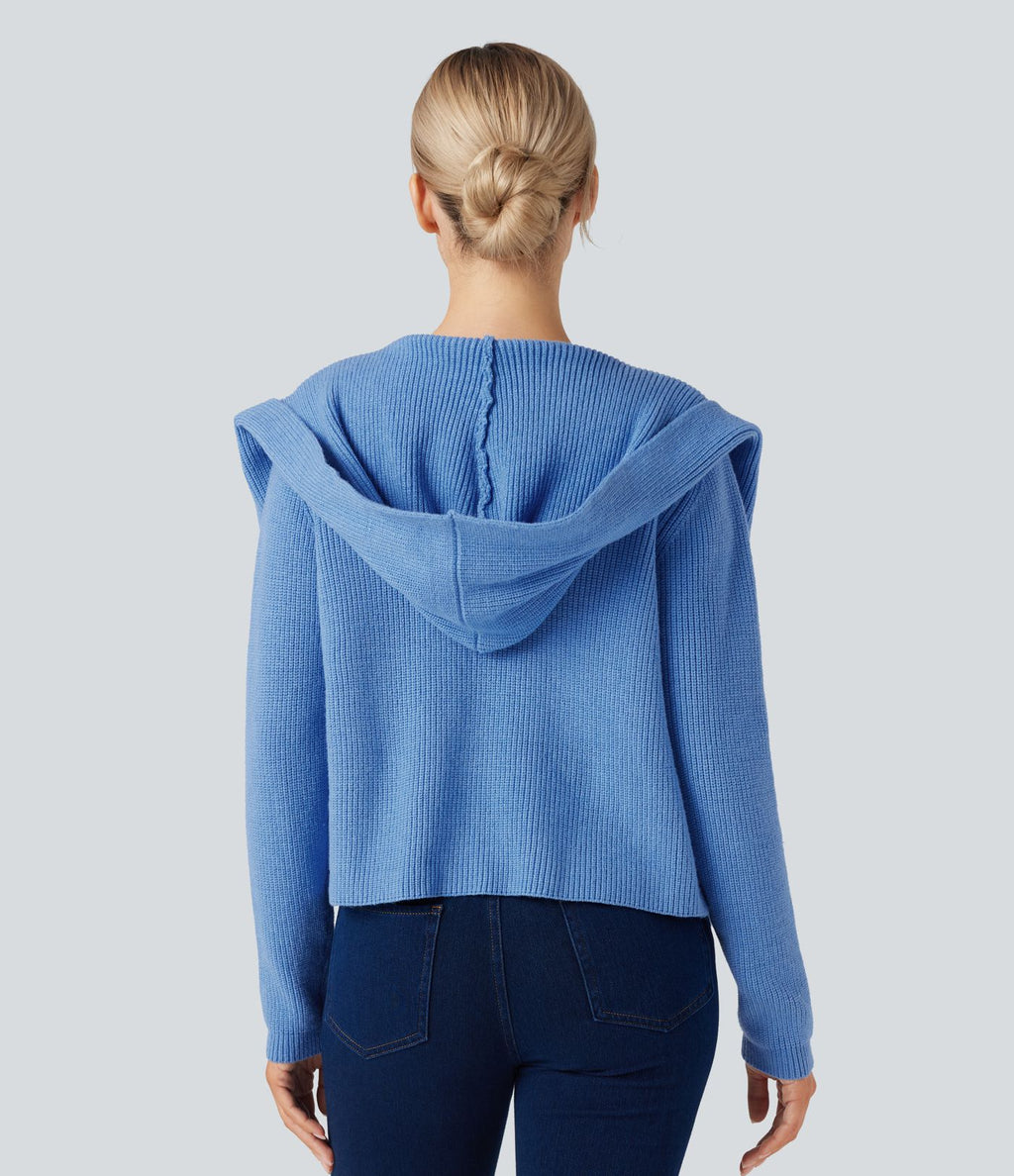Cardigan ouvert à capuche manches longues