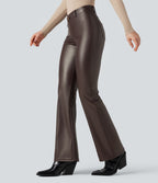Pantalon évasé asymétrique polaire PU gainant extensible taille haute avec poches
