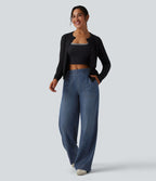 Jean large décontracté taille mi-haute en lyocell drapé avec poches