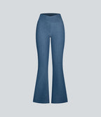 Halara Flex™ Jean Évasé Casual en Tricot Stretch Taille Haute avec Dos Croisé et Poches