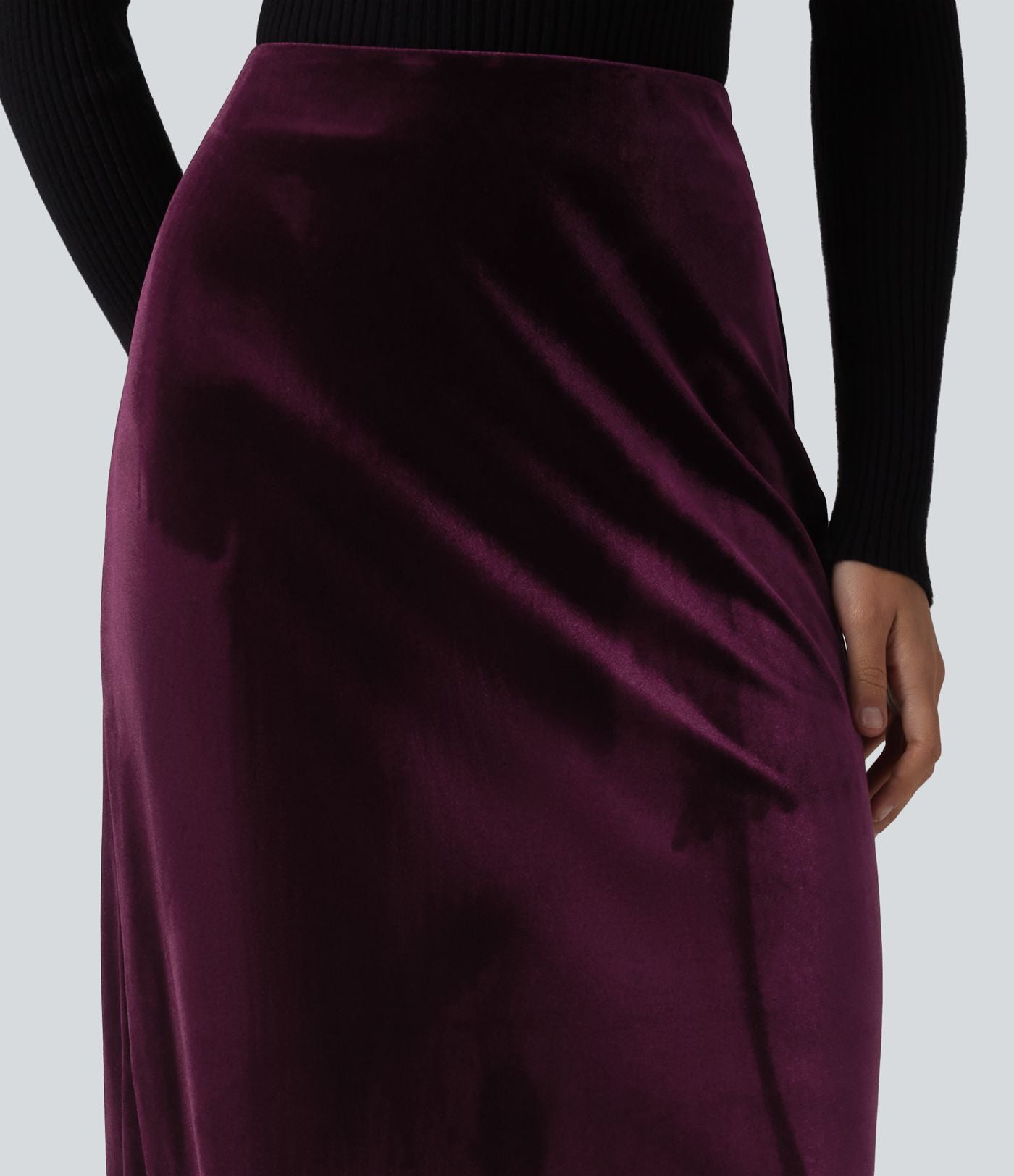 Jupe midi tailleur en velours taille haute