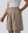 Bermuda tailleur taille haute aspect lin avec poches