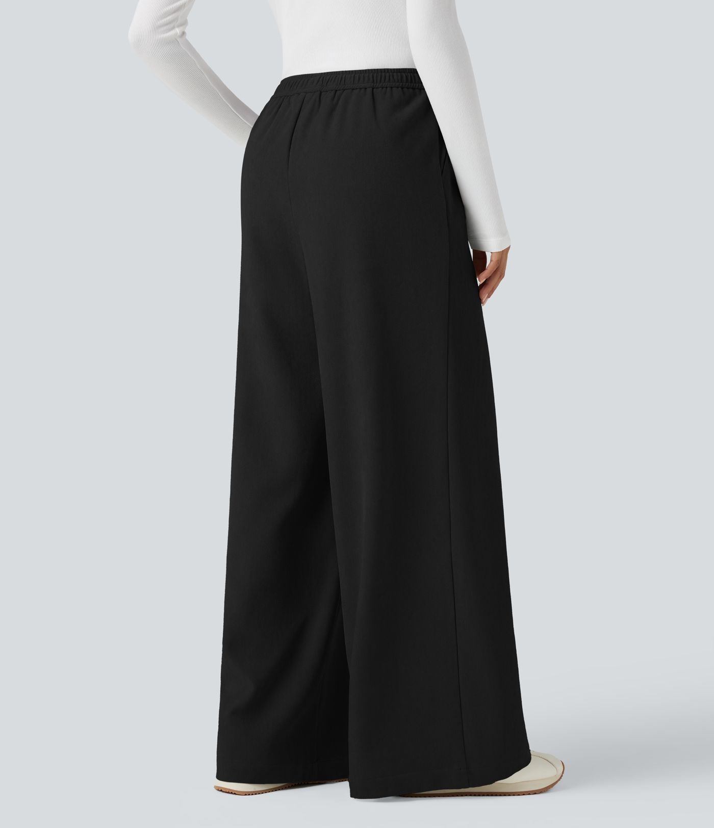 Pantalon large taille haute avec cordon de serrage et poches