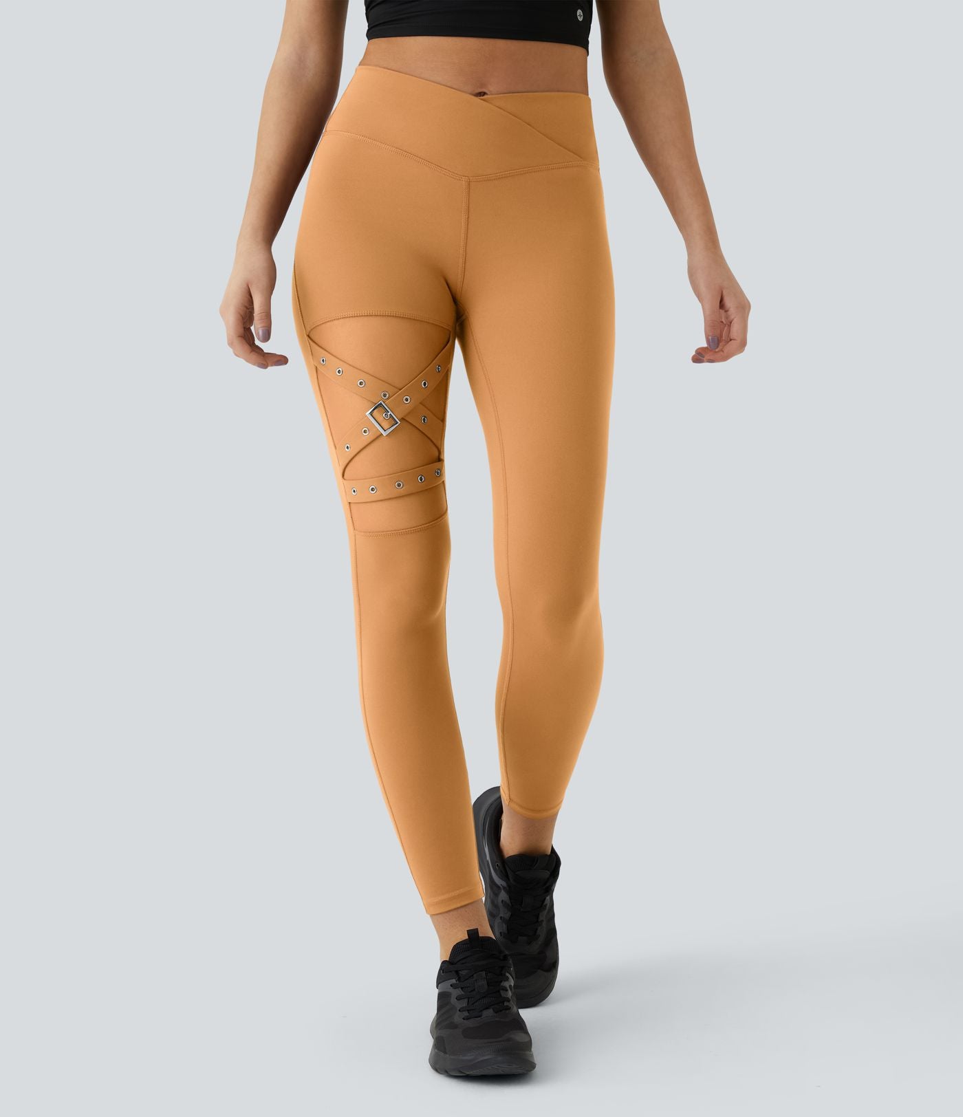 Legging yoga croisé taille haute avec mesh contrastant et boucle décorative DayStretch