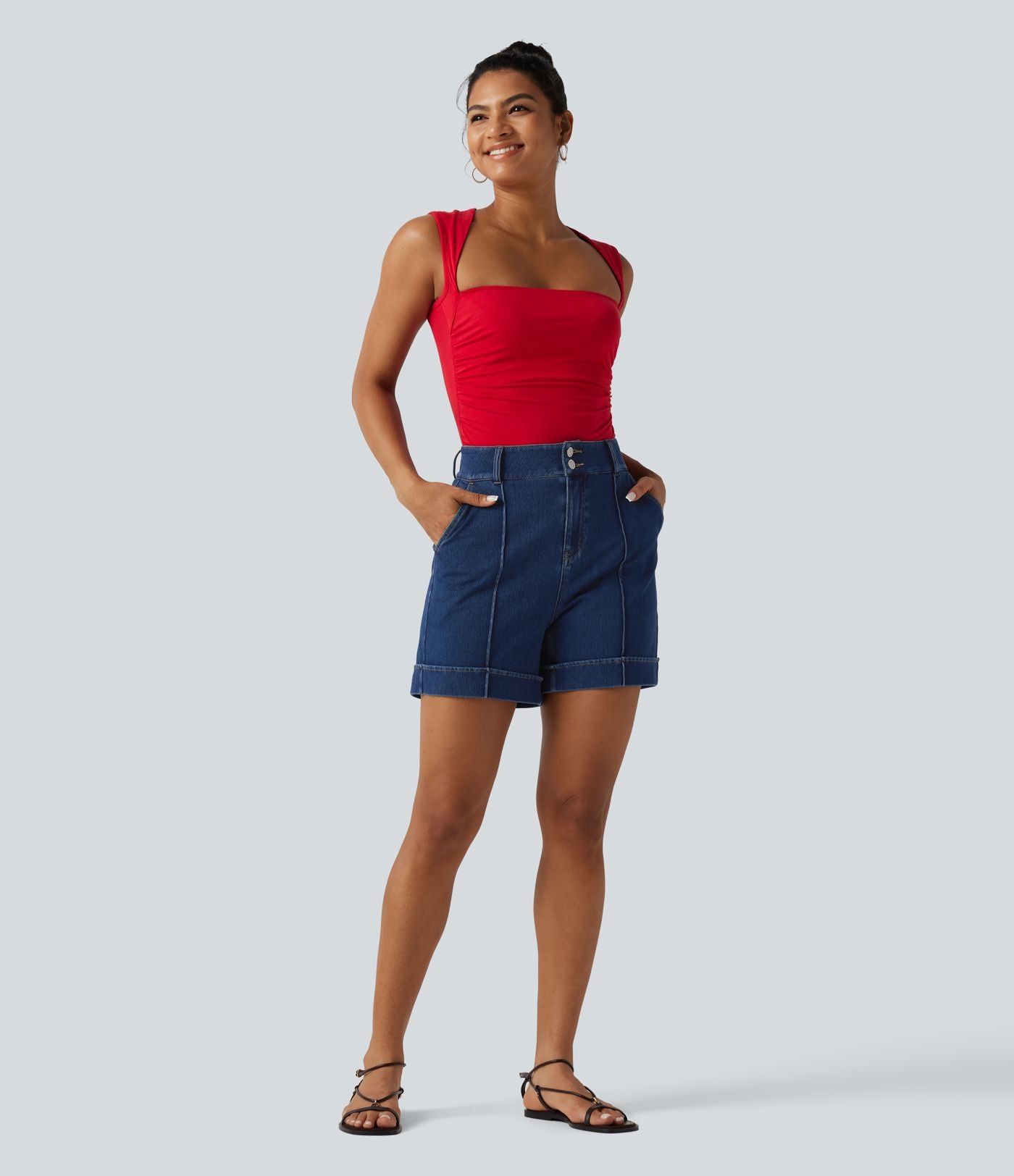 Short en jean casual taille haute Halara Flex™ 12,5 cm avec poches