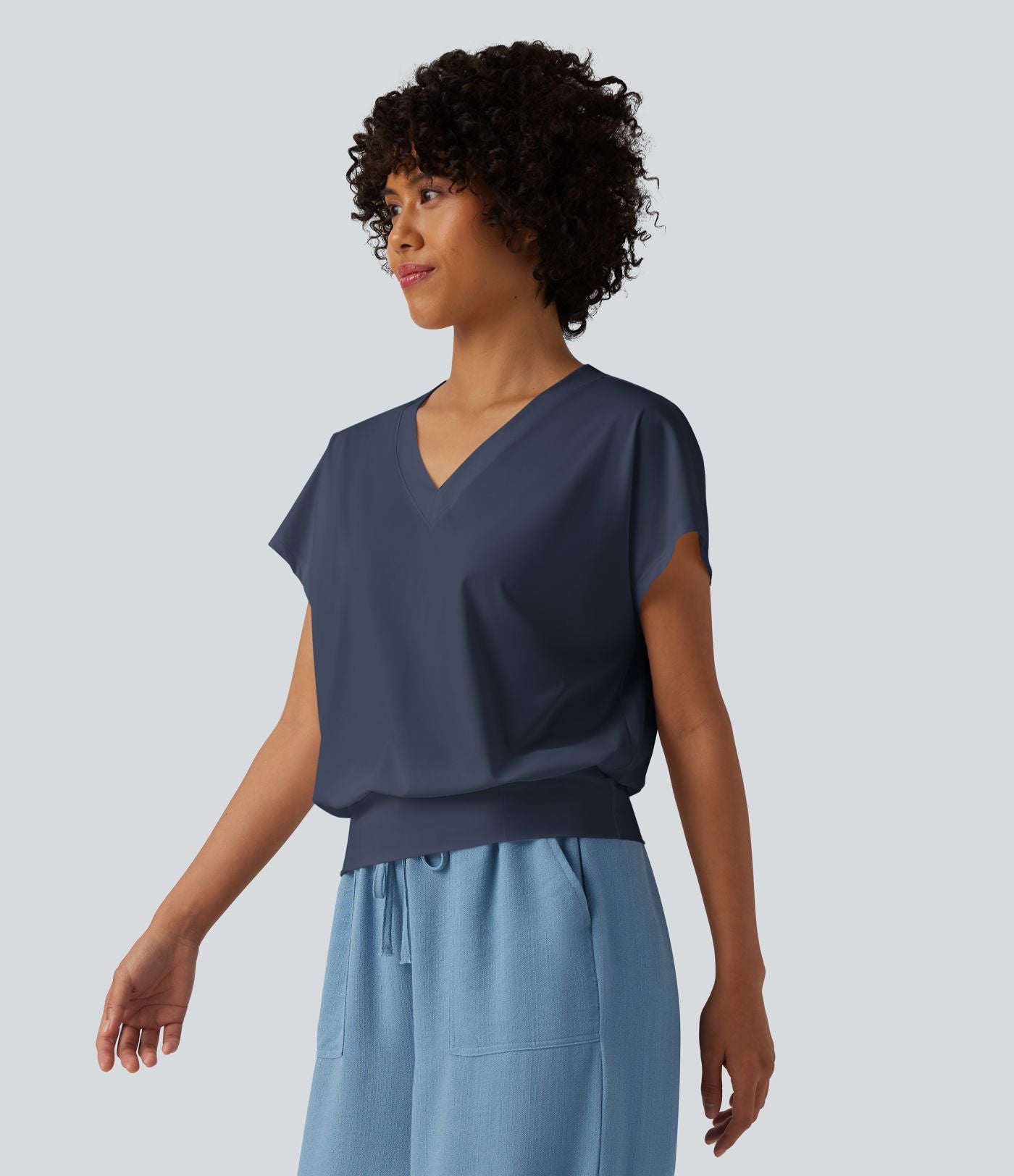 Haut de sport yoga oversize col V à manches courtes effet frais InstantCool à séchage rapide