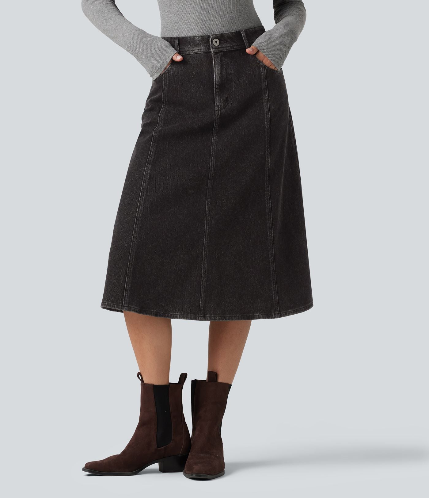 Jupe en jean midi casual Halara Flex™ taille mi-haute avec poches