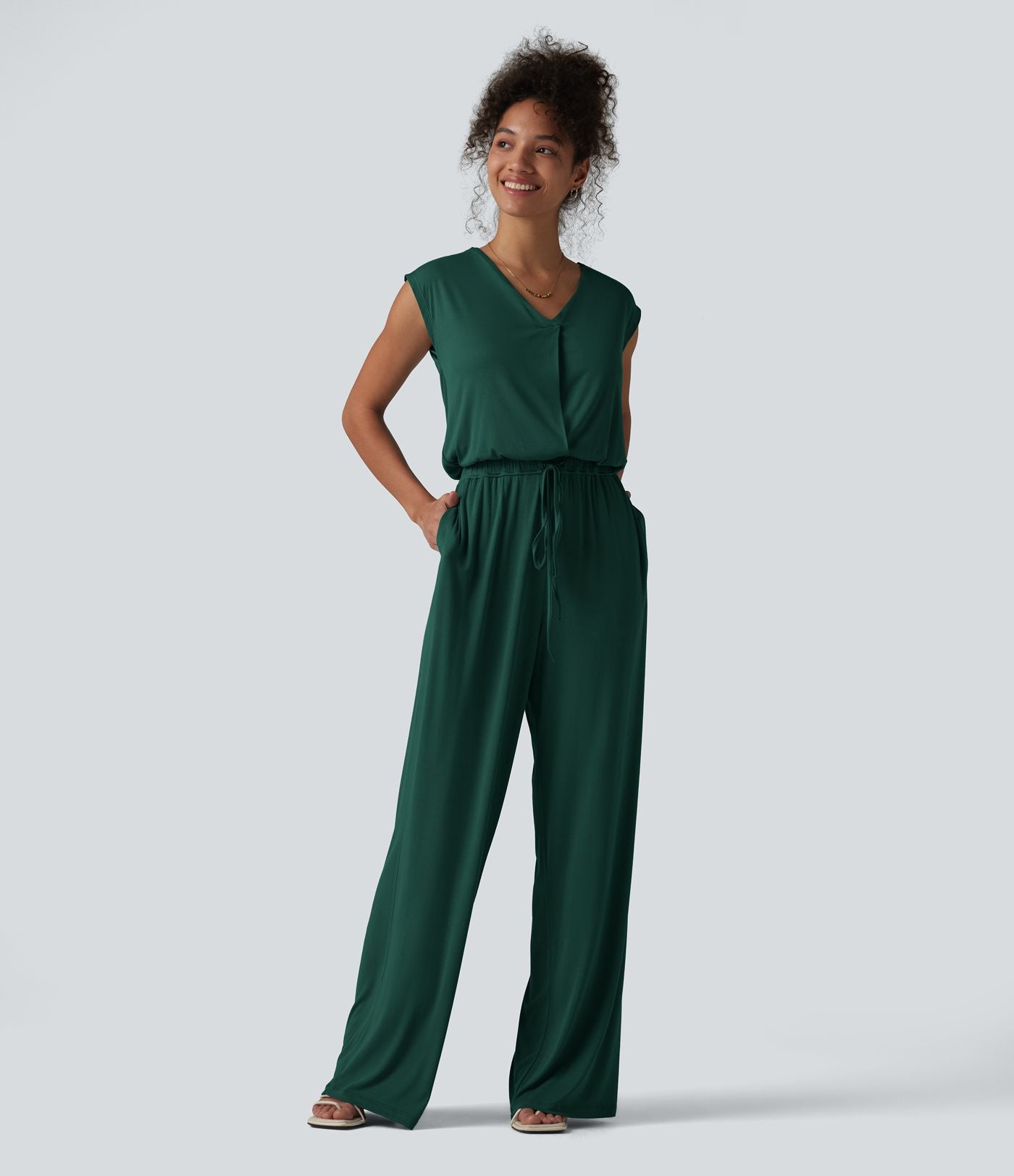 Combinaison casual sans manches col V cordon de serrage avec poches - Easy Peasy
