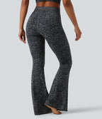 Legging yoga Halara UltraSculpt™ flare taille haute avec ceinture en V imprimé léopard, dentelle contrastée et poches