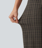 Pantalon de yoga droit Halara UltraSculpt™ taille haute gainant à motif tartan avec poches