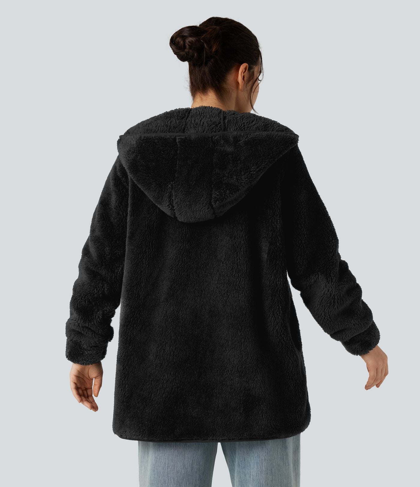 Manteau teddy à capuche manches longues avec poches