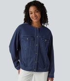 Halara Flex™ Veste décontractée en jean col rond manches longues avec poches