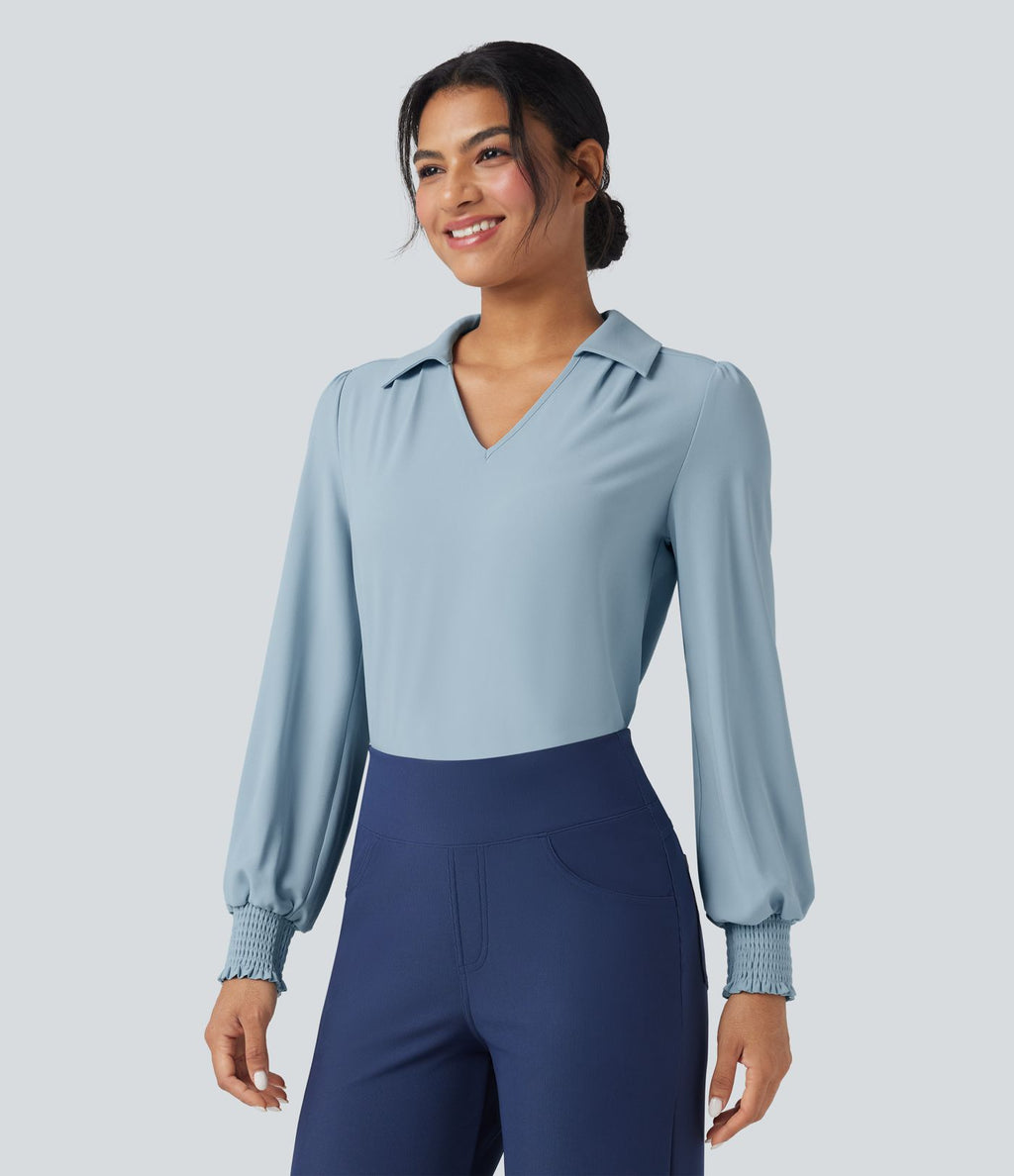 Chemise mousseline anti-froissement col V manches longues