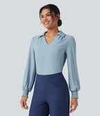 Chemise mousseline anti-froissement col V manches longues