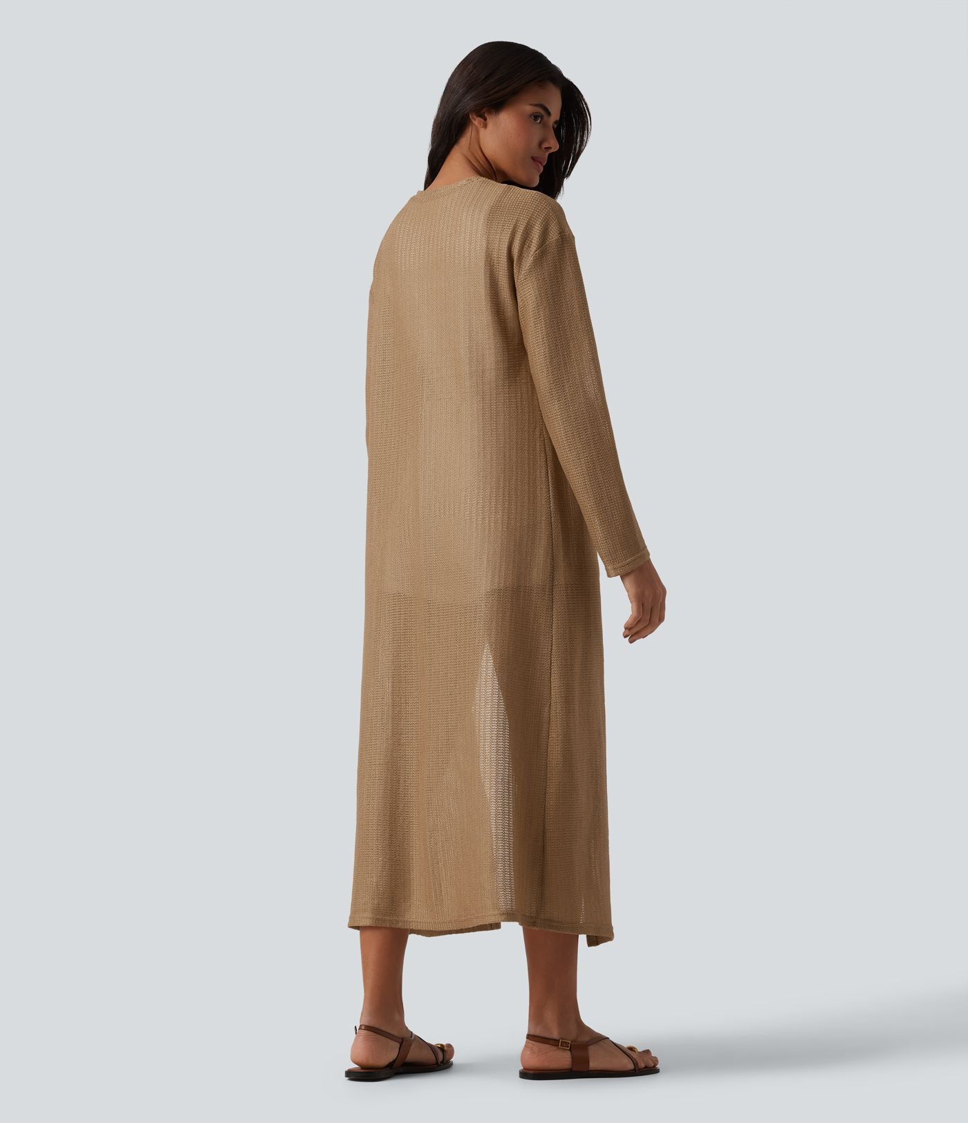 Manteau long casual crochet maille manches longues