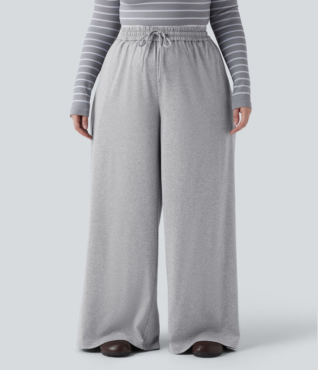 Pantalon décontracté grande taille large taille haute avec cordon de serrage et poches