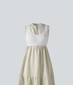 Robe midi rayée sans manches col V avec soutien-gorge intégré