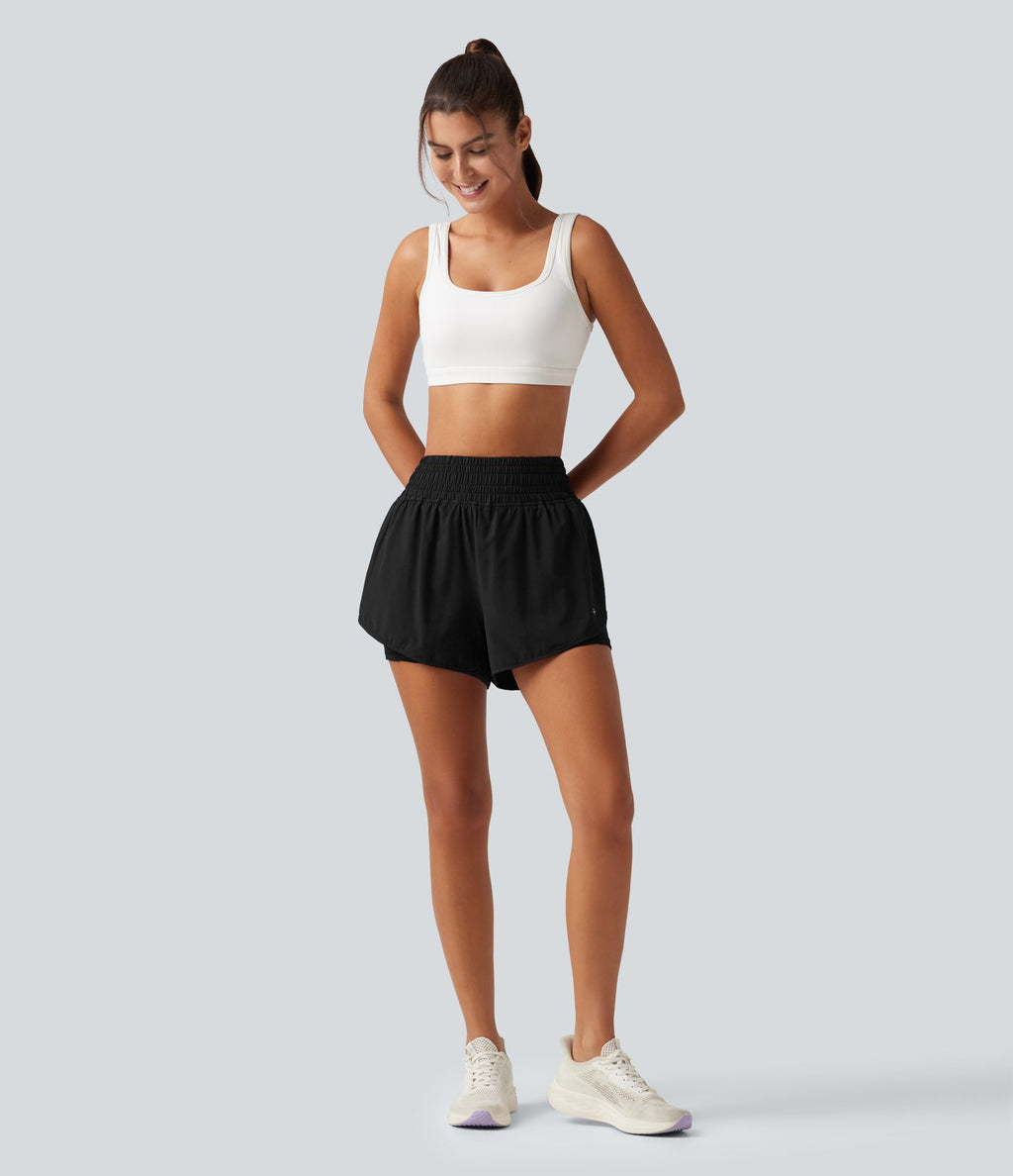 Short de running 2-en-1 Breezeful™ taille haute à ourlet croisé arrondi, séchage rapide, poches, 7,5 cm