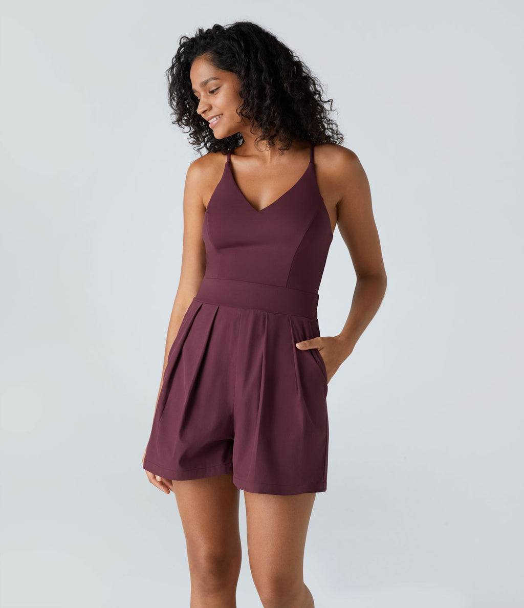 Breezeful™ Combishort Dos Nu Poche Zippée Invisible Sur le Côté Jambe Large Séchage Rapide