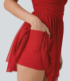 Robe active slip de danse mini 2-en-1 avec superposition en mesh froncée à volants et poche-Easy Peasy