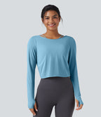 Top de sport yoga SoftlyZero™ QuickDry 2-en-1 dos nu torsadé manches longues avec trous pouces