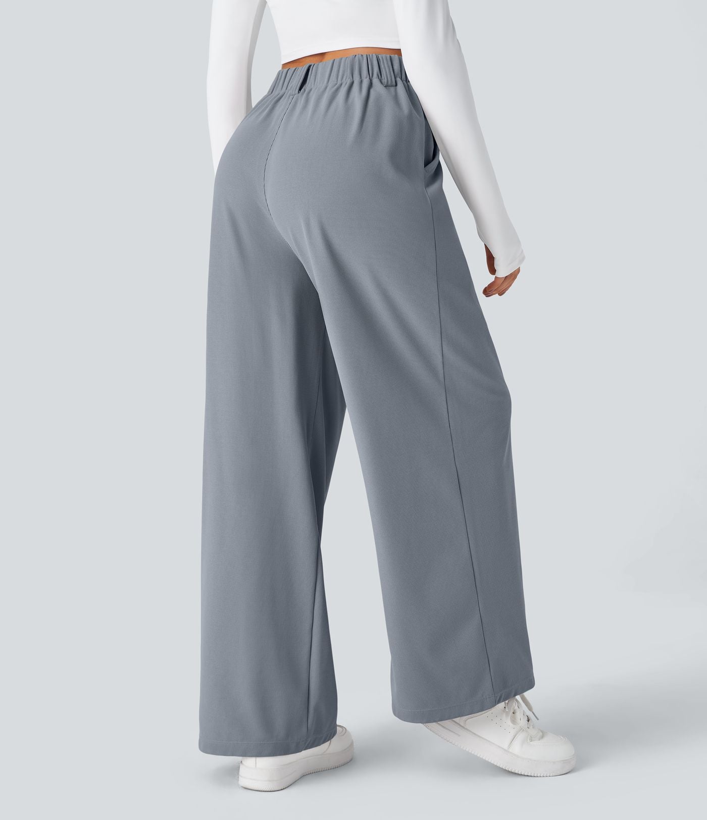 Pantalon Tailleur Large Fluide Halara Flex™ Gaufré Taille Haute Poches Latérales