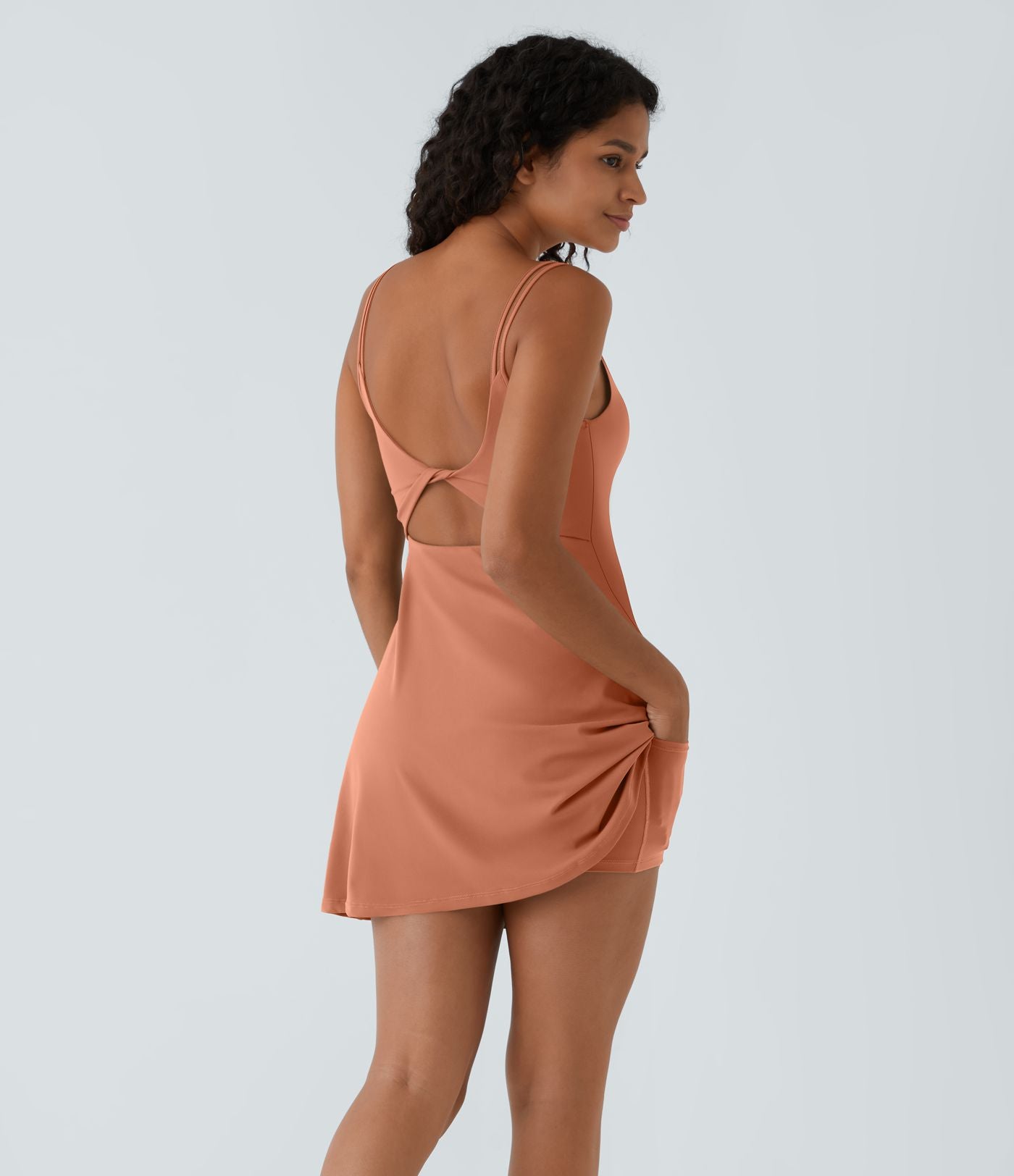 Robe de sport danse 2-pièces SoftlyZero™ Plush double bretelles caraco avec poche A-D