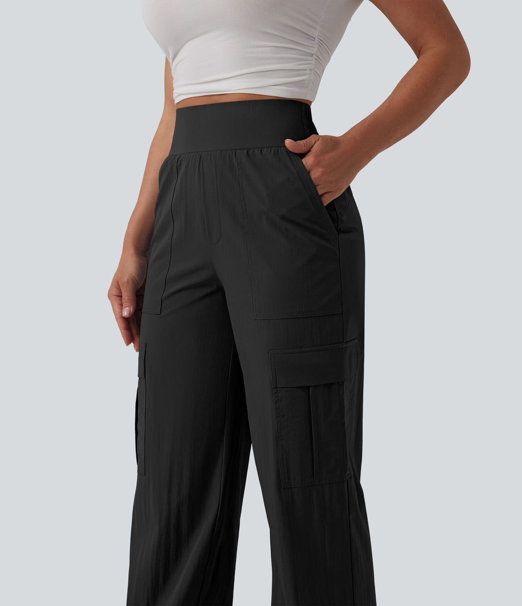 Pantalon décontracté coupe droite taille haute avec poches