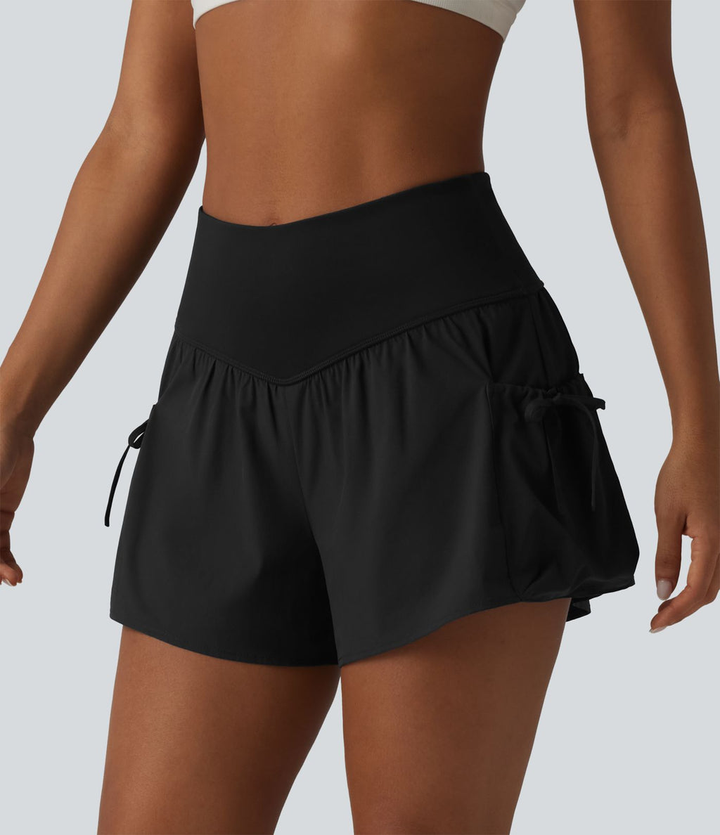 Short de sport ample 2 en 1 taille haute avec poches