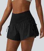 Short de sport ample 2 en 1 taille haute avec poches