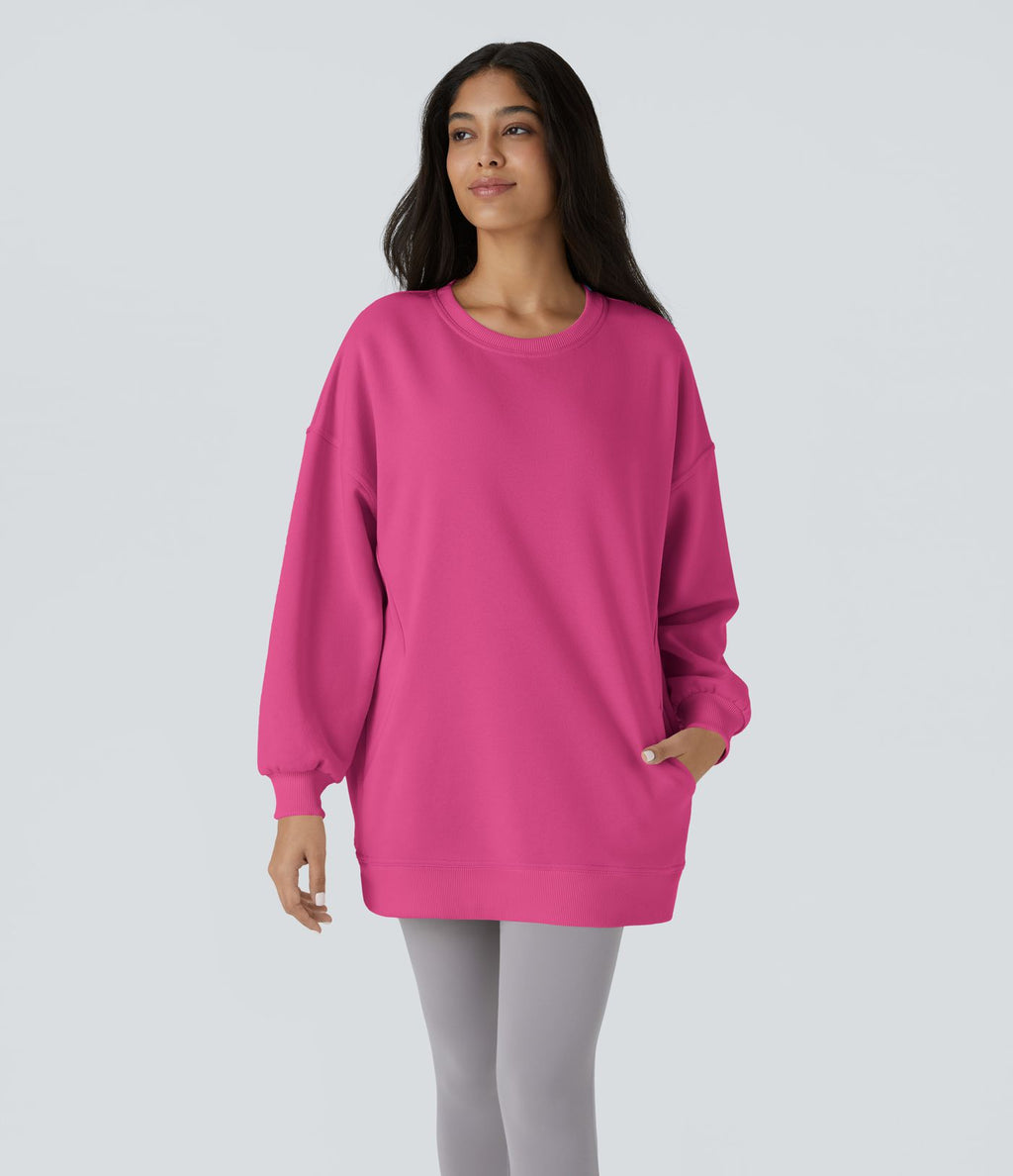 Sweat-shirt décontracté en polaire, col rond, manches longues, poches latérales, coupe oversize