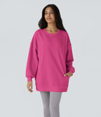 Sweat-shirt décontracté en polaire, col rond, manches longues, poches latérales, coupe oversize