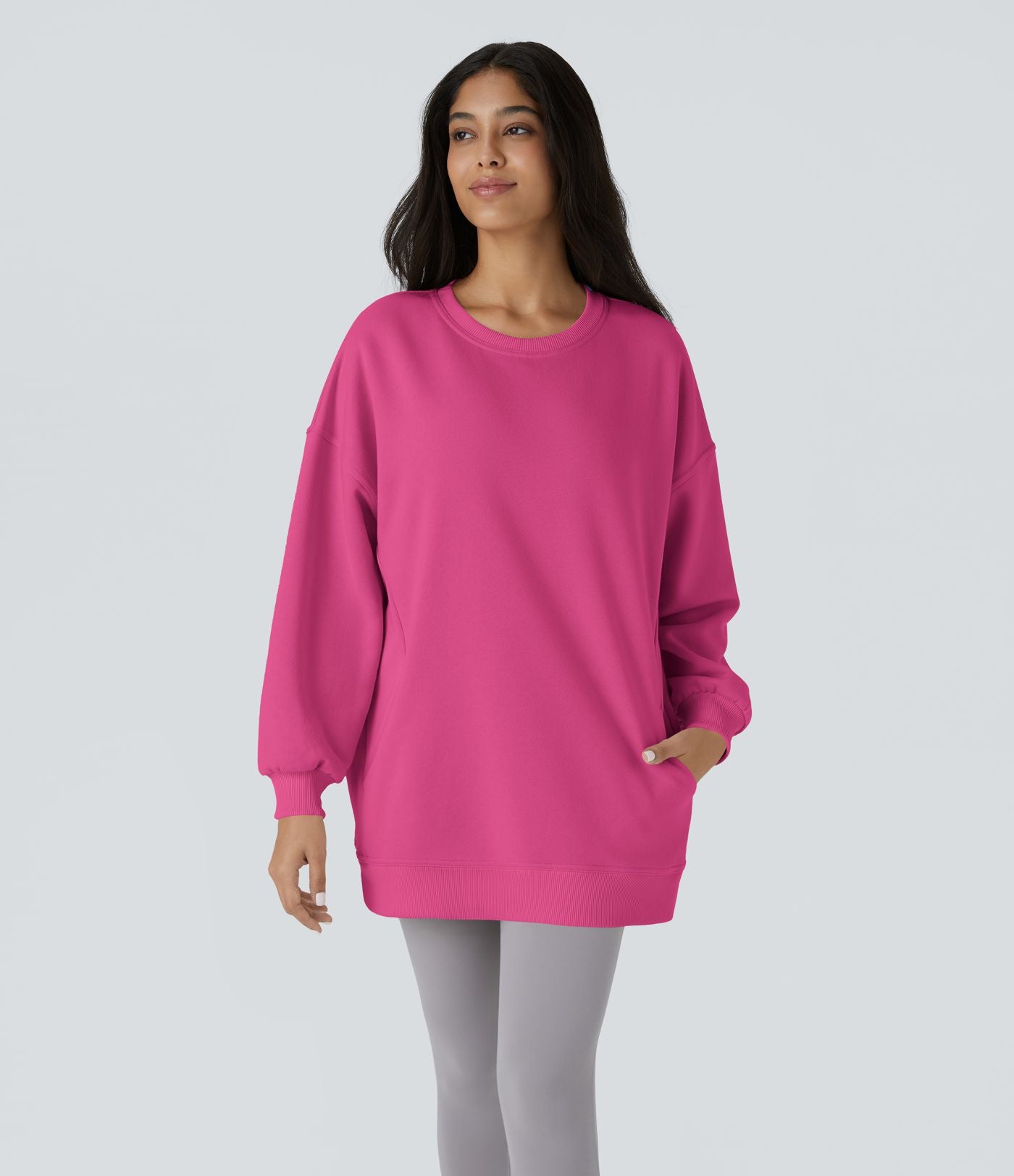 Sweat-shirt décontracté en polaire, col rond, manches longues, poches latérales, coupe oversize