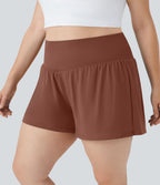 Short Yoga 10cm Plus Longue Taille Ultra Haute 2 en 1 Poche Arrière Poche Cachée Latérale Grande Taille