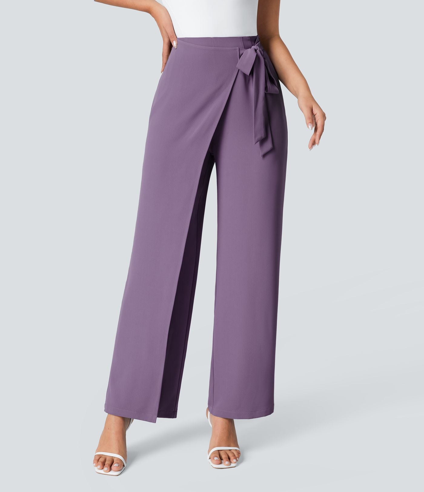 Pantalon Tailleur Large Fluide Taille Haute Fermeture Éclair Invisible