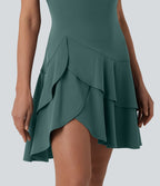 Robe mini décontractée SoftlyZero™ Airy col rond sans manches à volants superposés effet frais InstantCool