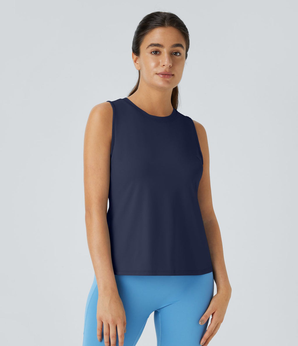 Top Débardeur Yoga Uni à Ourlet Croisé et Découpe