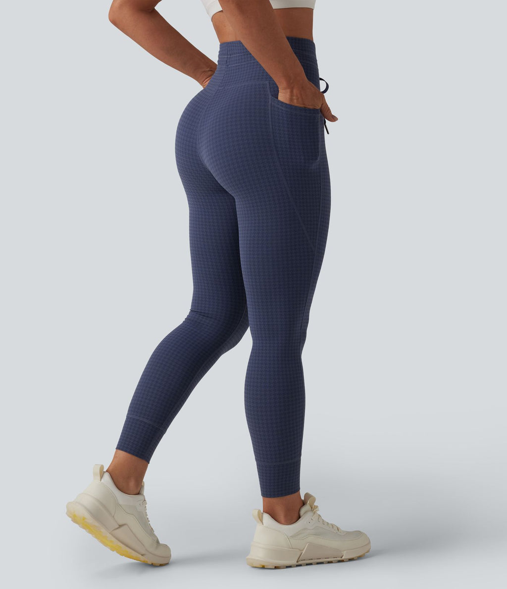 Legging de yoga fuselé taille haute avec cordon de serrage pied-de-poule avec poches
